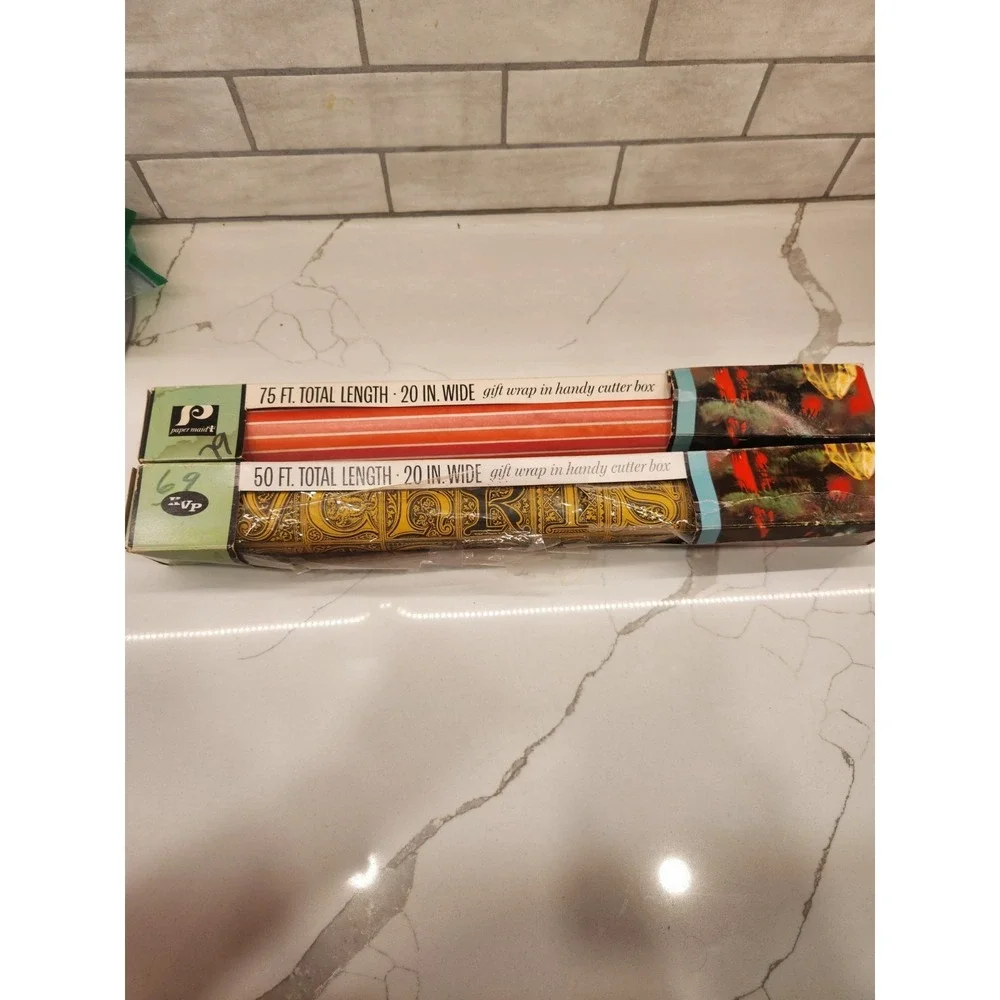 2 Partial‎ Rolls Of Christmas Wrapping Gift Wrap Original Boxes KVP & Paper Maid